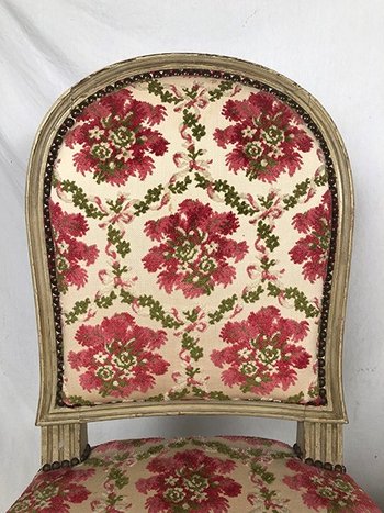 Pair of Louis XVI style chairs, molded beech, gray lacquered. Nineteenth