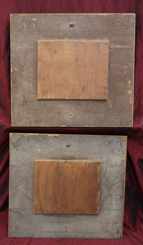Coppia di dipinti di paesaggi astratti, specchi, 50 X 54 Cm