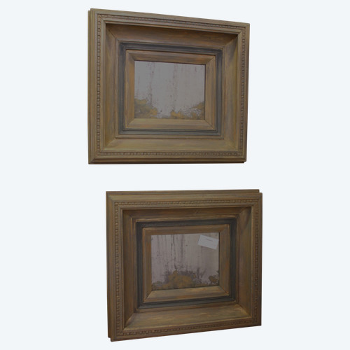 Coppia di dipinti di paesaggi astratti, specchi, 50 X 54 Cm