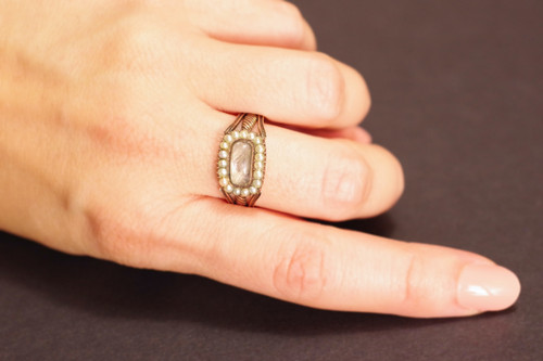 Bague ancienne perles en or rose 10 karats, bague de sentiment, Elisabeth, bague d'homme