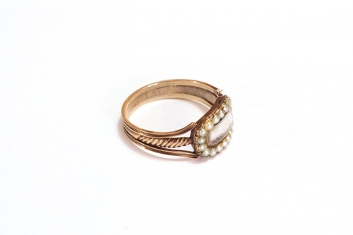 Bague ancienne perles en or rose 10 karats, bague de sentiment, Elisabeth, bague d'homme