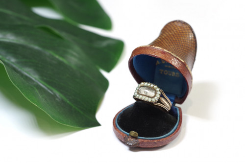 Bague ancienne perles en or rose 10 karats, bague de sentiment, Elisabeth, bague d'homme