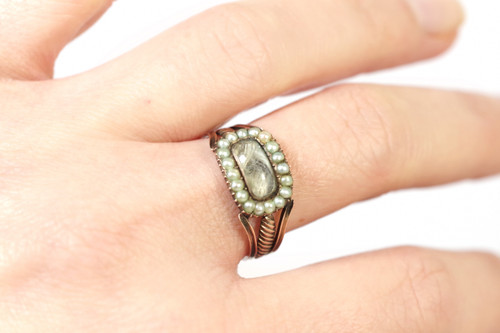 Bague ancienne perles en or rose 10 karats, bague de sentiment, Elisabeth, bague d'homme