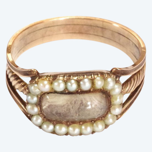 Bague ancienne perles en or rose 10 karats, bague de sentiment, Elisabeth, bague d'homme