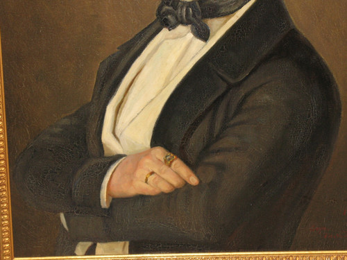 Pair of bust portraits of a couple signed M.V. Ziegler oil on canvas, mid-19th century