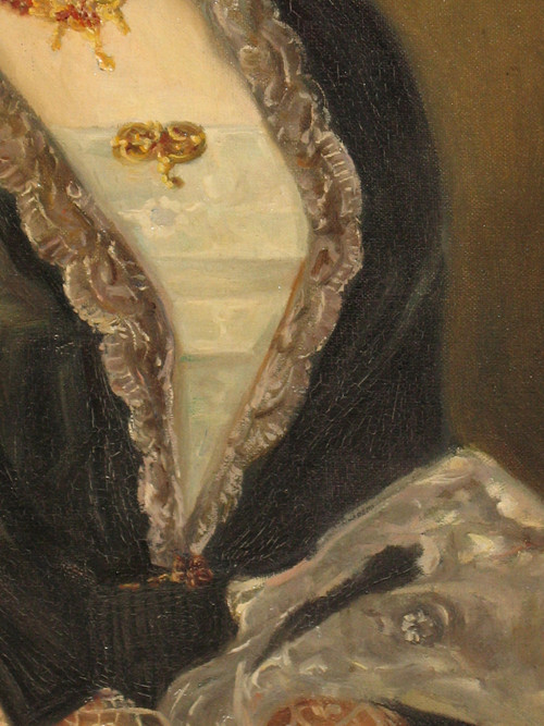 Pair of bust portraits of a couple signed M.V. Ziegler oil on canvas, mid-19th century