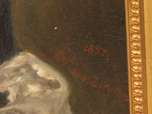 Pair of bust portraits of a couple signed M.V. Ziegler oil on canvas, mid-19th century