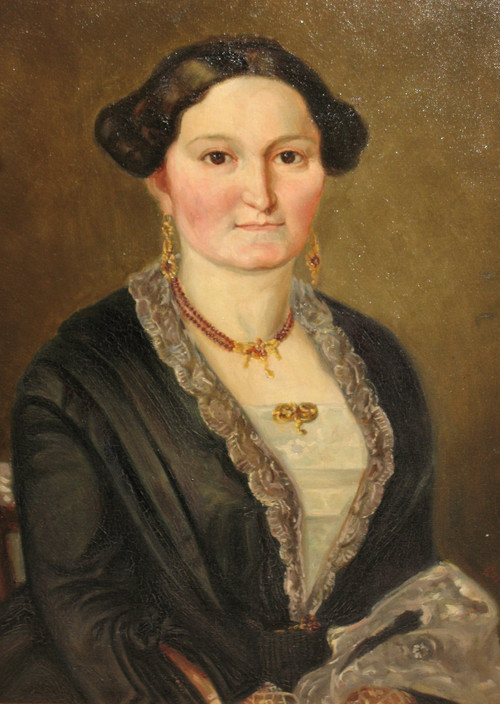 Pair of bust portraits of a couple signed M.V. Ziegler oil on canvas, mid-19th century