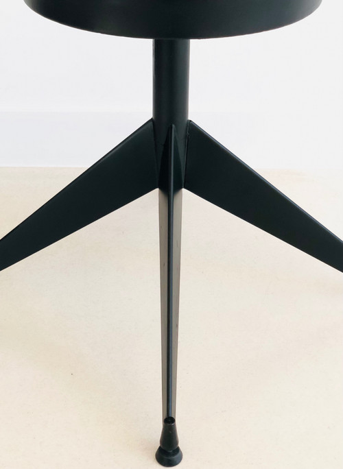 Adjustable stool in black skai, Italy 80s
