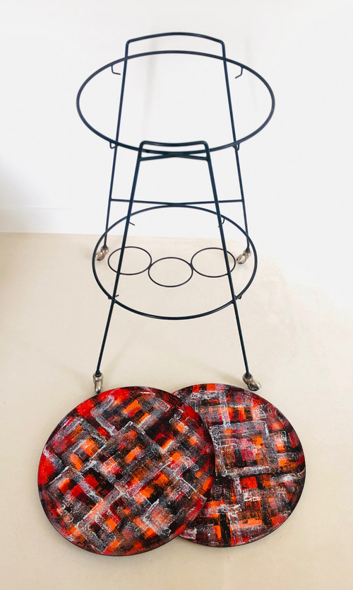 Serving cart with two enameled trays, Italy 1950s.