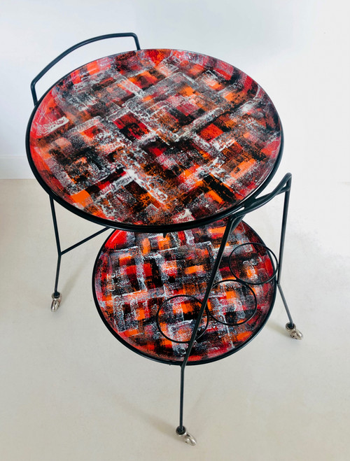 Serving cart with two enameled trays, Italy 1950s.