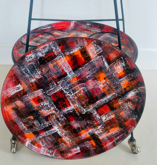 Serving cart with two enameled trays, Italy 1950s.