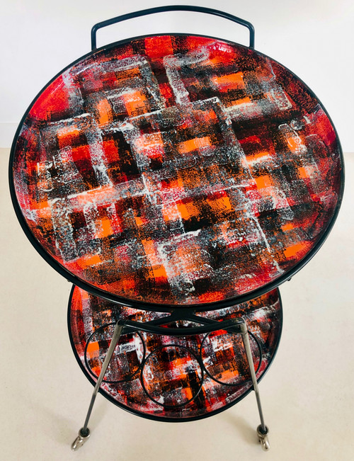 Serving cart with two enameled trays, Italy 1950s.