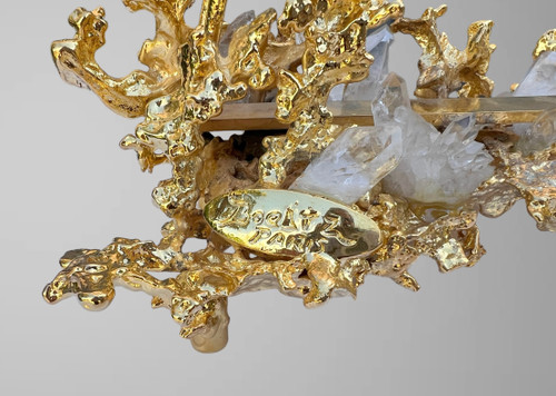 MAIL HOLDER BY CLAUDE VICTOR BOELTZ IN GILT BRONZE AND ROCK CRYSTAL
