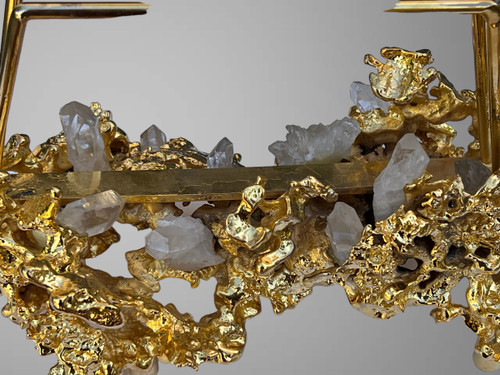 MAIL HOLDER BY CLAUDE VICTOR BOELTZ IN GILT BRONZE AND ROCK CRYSTAL