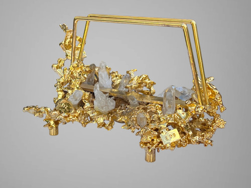 MAIL HOLDER BY CLAUDE VICTOR BOELTZ IN GILT BRONZE AND ROCK CRYSTAL