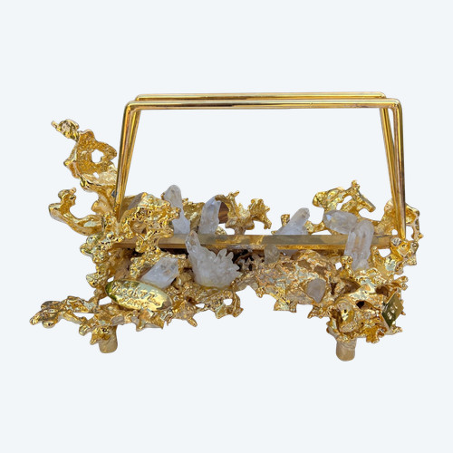 MAIL HOLDER BY CLAUDE VICTOR BOELTZ IN GILT BRONZE AND ROCK CRYSTAL