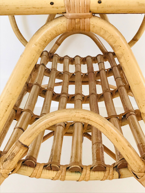 Coffee table in rattan and ceramic tiles, France, 1960s