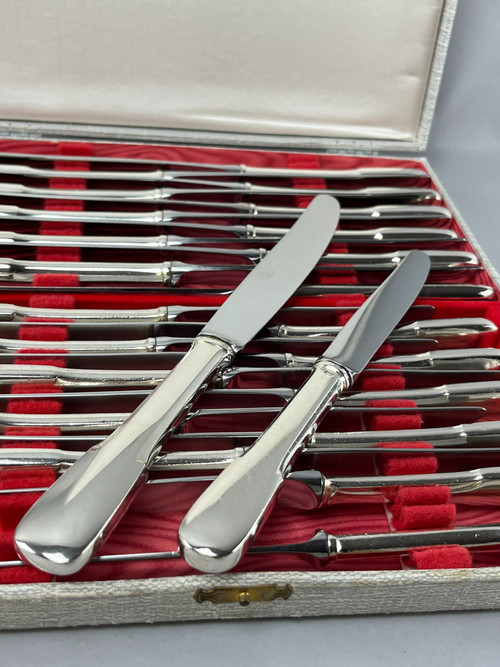 12 table knives and 12 cheese knives uniplat model silver plated metal