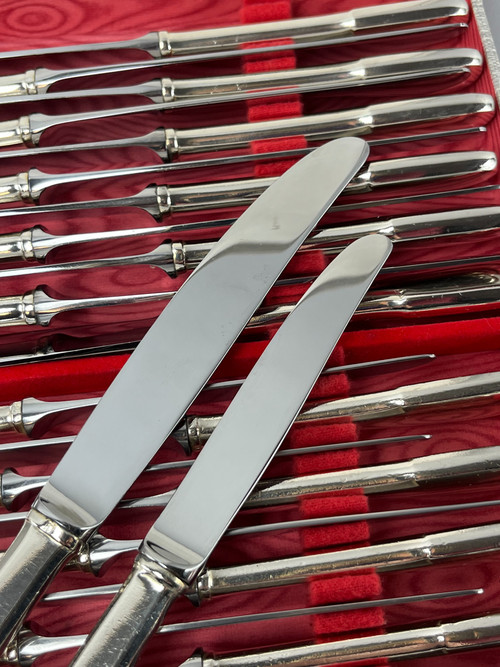 12 table knives and 12 cheese knives uniplat model silver plated metal