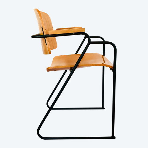 Metal and wood office chair, Italy 80s