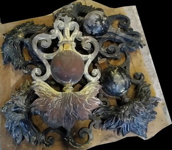 Oggetto Decorativo Stemma Stemma Cartuccia Luce XIX Secolo In Ghisa Vecchia Porta