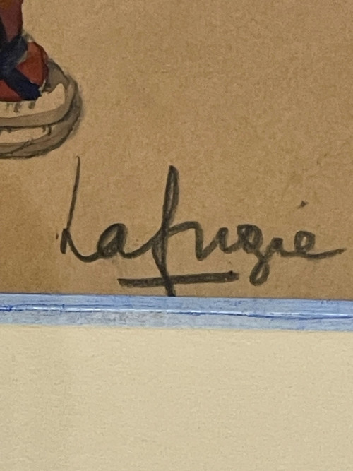 Gouache einer tibetischen Frau und eines tibetischen Kindes, Léa LAFUGIE (1890-1972)