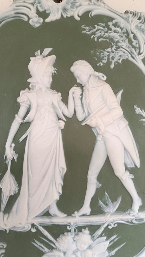 Coppia di targhe in porcellana in stile Wedgwood