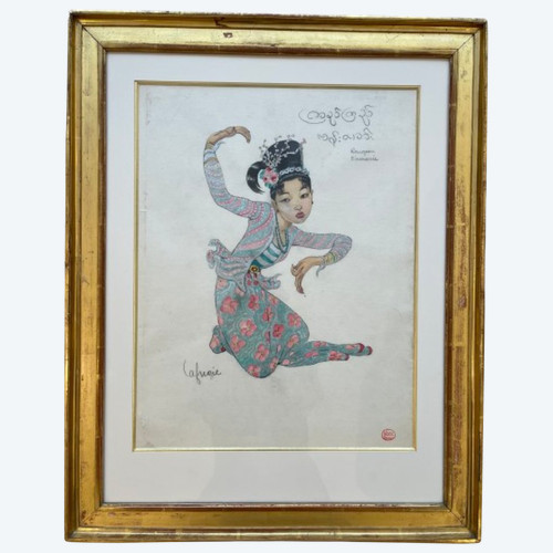 Léa LAFUGIE (1890-1972), gouache d'une danseuse birmane