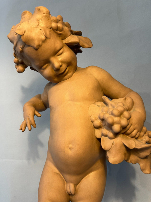 Sculpture Terre cuite de SEVRES "Bacchus enfant" signed MALRIC
