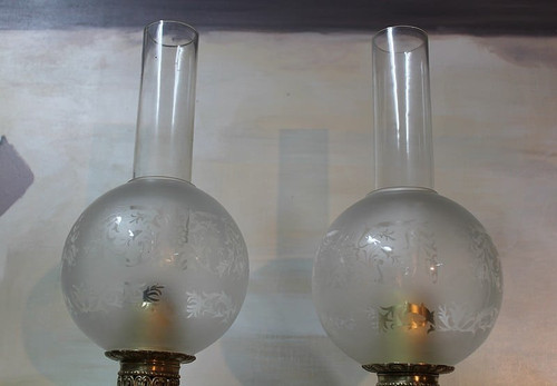 Lampes à Pétrole en Faïence XIXe