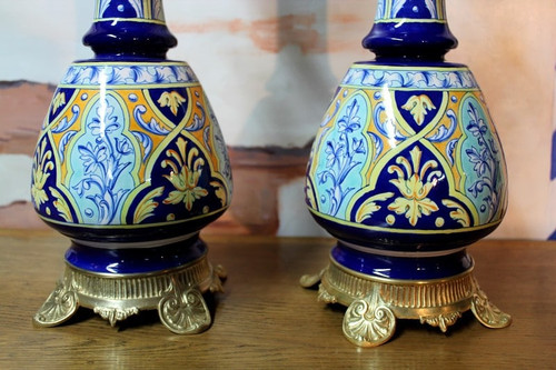 Lampes à Pétrole en Faïence XIXe