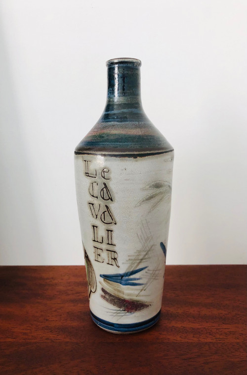 Vaso in ceramica "Le cavalier" di Raymonde Leduc, Francia 1960