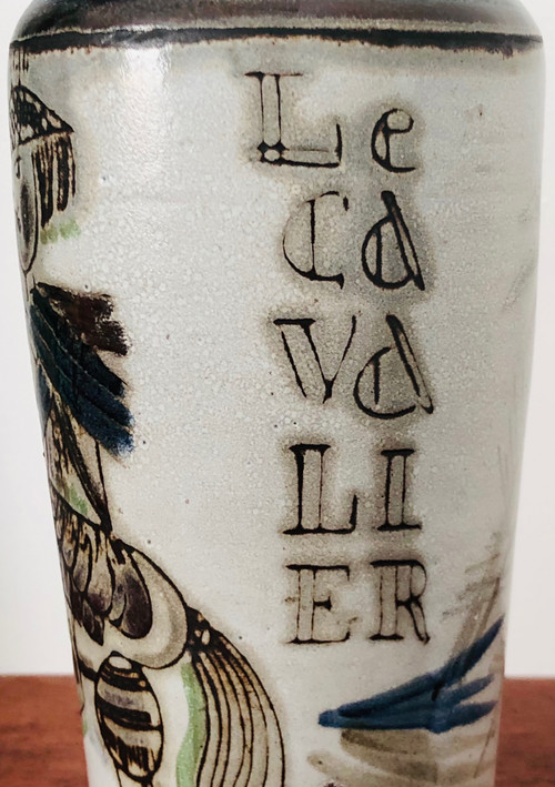 Vaso in ceramica "Le cavalier" di Raymonde Leduc, Francia 1960