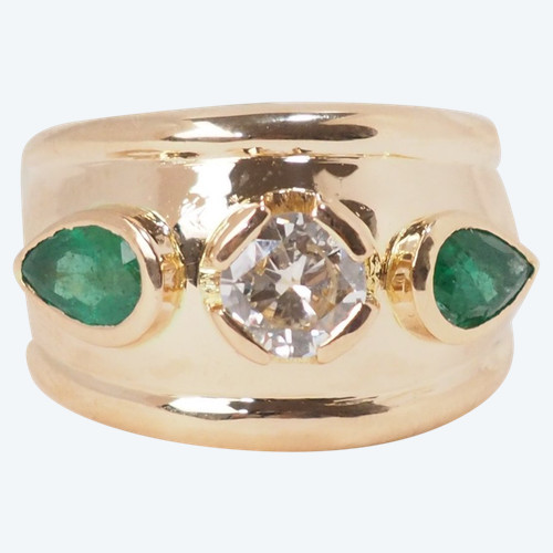 Anello Jonc in oro giallo, smeraldi e diamanti