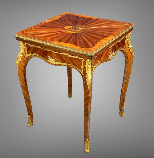 GAME TABLE “CALLED MUCHOIR” IN MARQUETRY DECORATED WITH GILT BRONZE PERIOD 19th