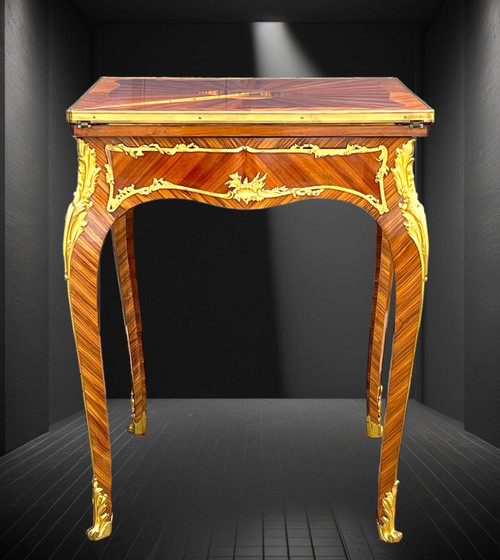 GAME TABLE “CALLED MUCHOIR” IN MARQUETRY DECORATED WITH GILT BRONZE PERIOD 19th