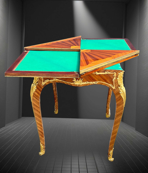 GAME TABLE “CALLED MUCHOIR” IN MARQUETRY DECORATED WITH GILT BRONZE PERIOD 19th