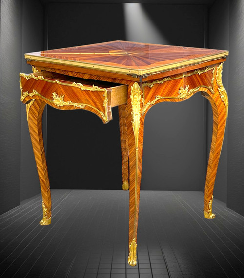 GAME TABLE “CALLED MUCHOIR” IN MARQUETRY DECORATED WITH GILT BRONZE PERIOD 19th