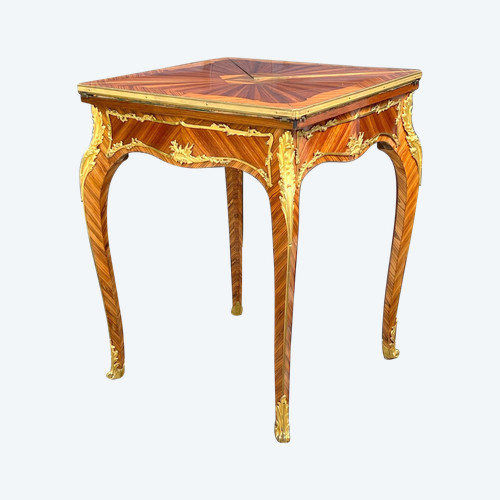 GAME TABLE “CALLED MUCHOIR” IN MARQUETRY DECORATED WITH GILT BRONZE PERIOD 19th