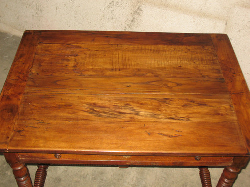 Writing table desk with a large drawer in fruit wood, 19th century Restoration period