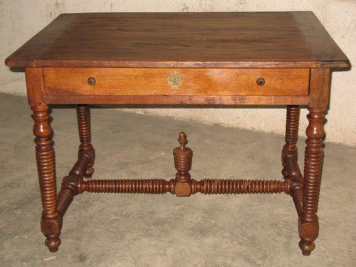 Writing table desk with a large drawer in fruit wood, 19th century Restoration period