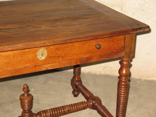 Writing table desk with a large drawer in fruit wood, 19th century Restoration period