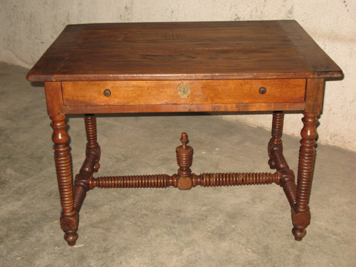 Writing table desk with a large drawer in fruit wood, 19th century Restoration period