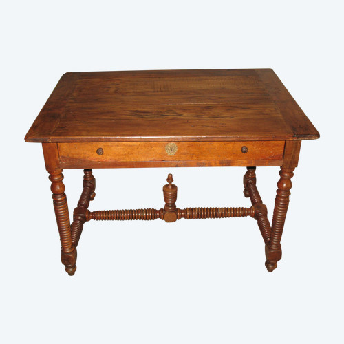 Writing table desk with a large drawer in fruit wood, 19th century Restoration period