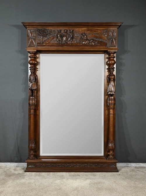Important Miroir Régional en Chêne – Début XXe