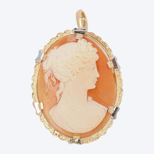 Pendentif- broche en or jaune et camée
