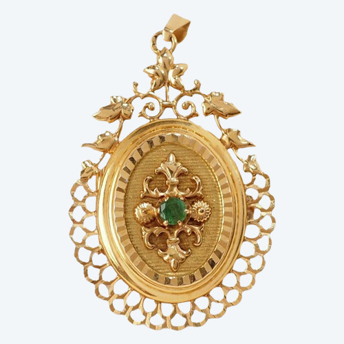 Pendente portafoto in oro giallo e smeraldo