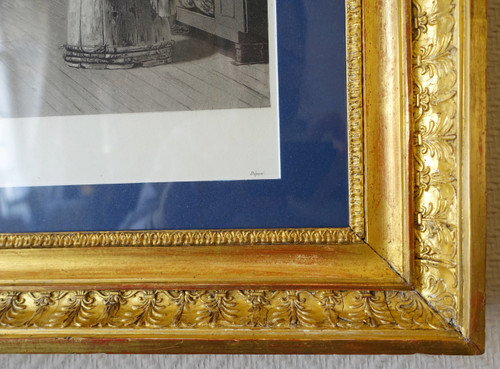 Coppia di incisioni Impero: La main chaud e Le Colin Maillard, cornici in legno dorato 72,5 cm x 62,5 cm