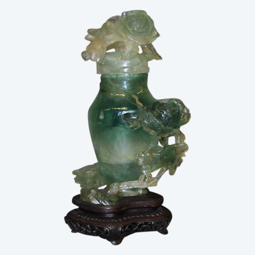 Vase Couvert En Fluorine à Décor De Fleurs , Asie 